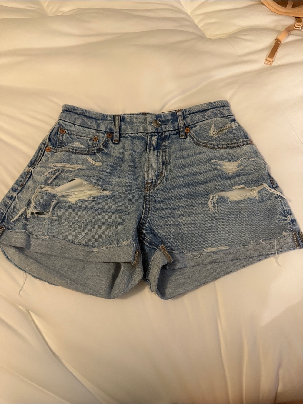 American Eagle Outfitters Light Blue Distressed Denim Shorts Curvy Relaxed